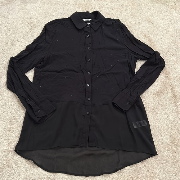 Aeropostale Signature Shimmer Button Up Shirt in Black - Picture 2 of 7
